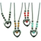 Assorted Color Semi precious Beads Hematite Heart Pendant Chain Choker Fashion Necklace